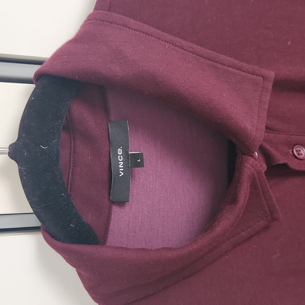 Vince Double Layer Men Long Sleeve Polo Shirt Burgundy Maroon Color Size L - Picture 5 of 16